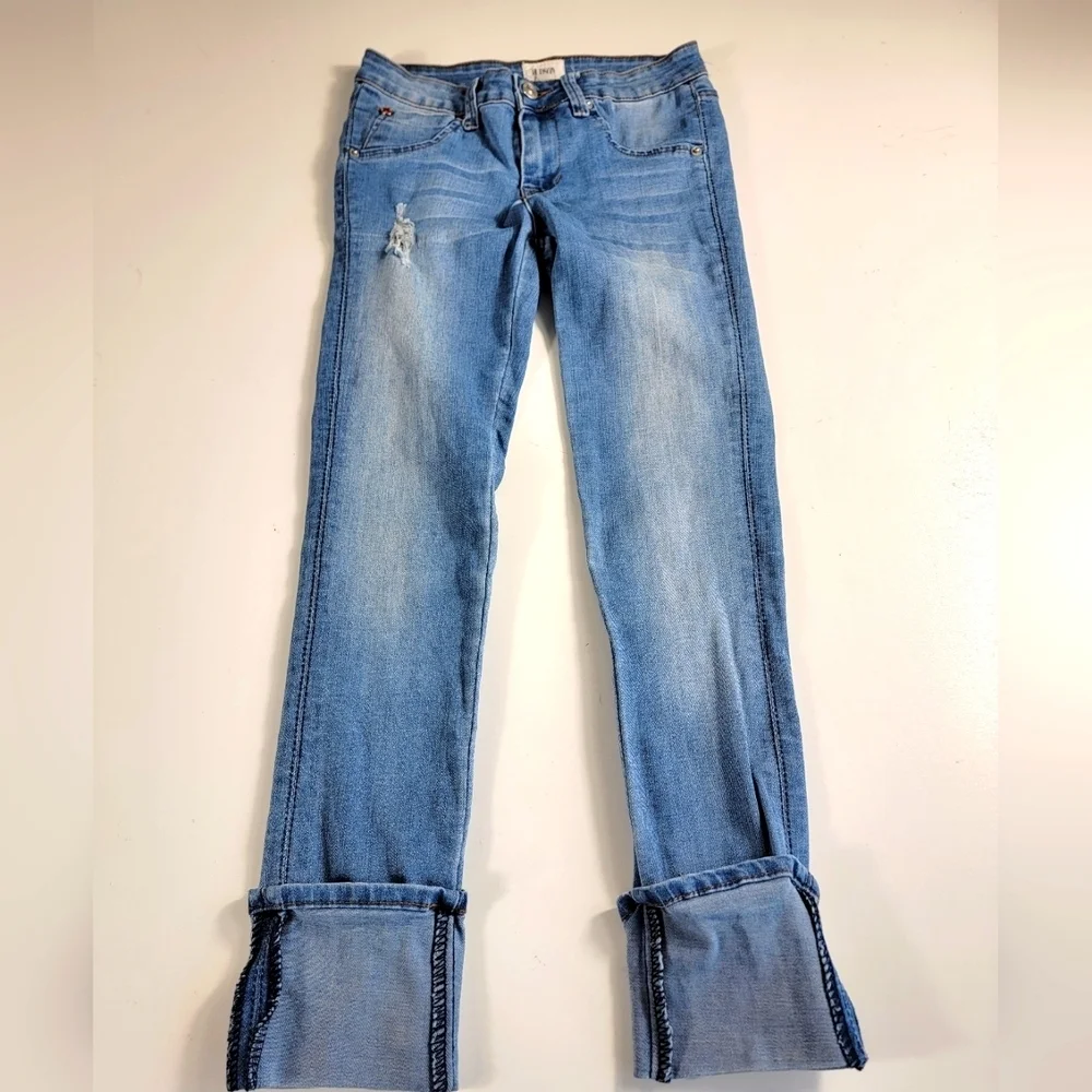 Hudson Girls Blue Distressed Jeans Size 14 stretch flap pockets cropped ankle ^^